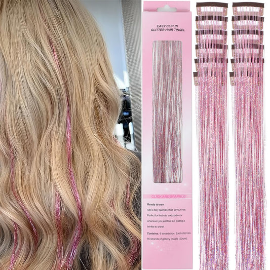12 Pcs Clip in Hair Glitter Fairy Tinsel Hair Extensions