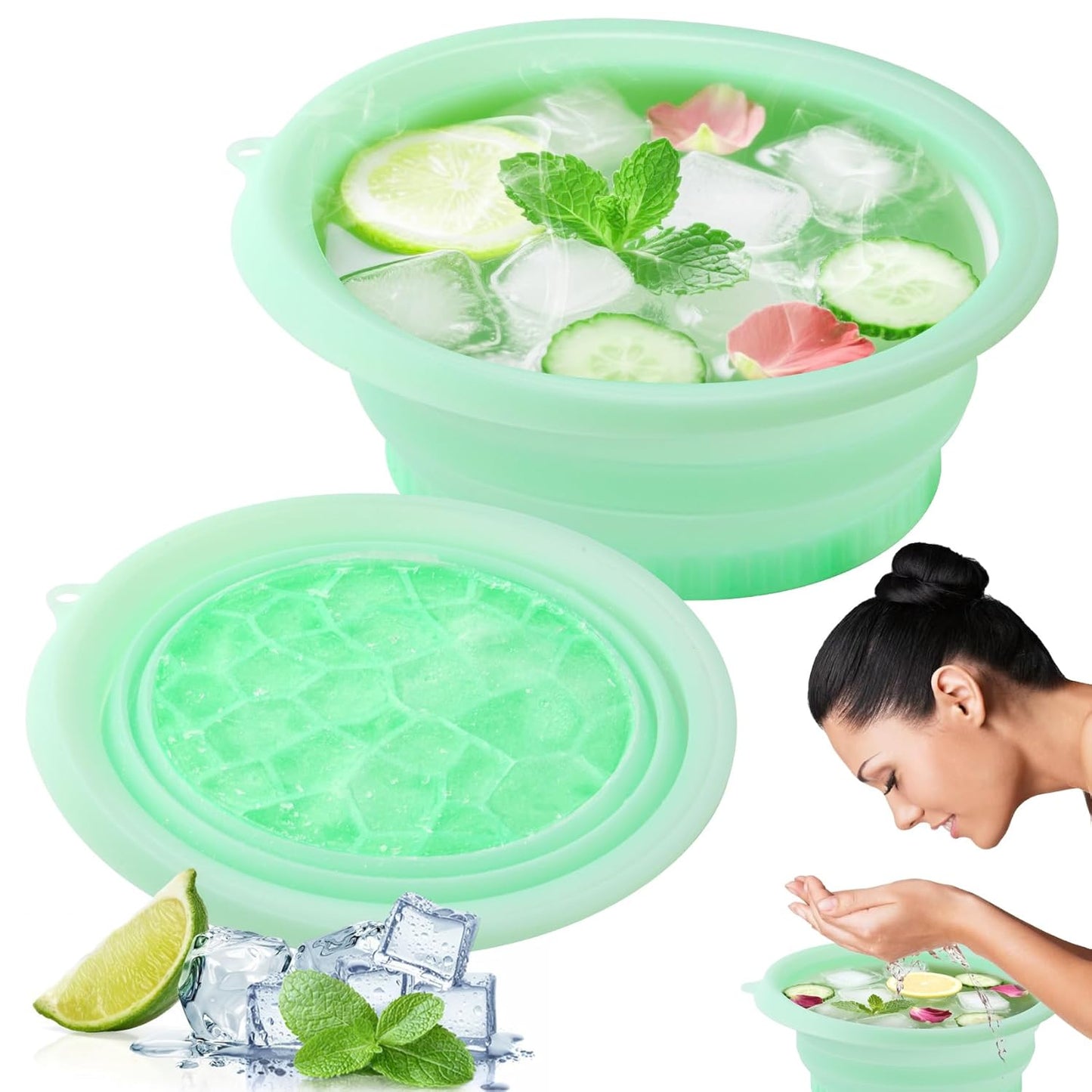 Foldable Silicone Ice Bath Facial Plunge Bowl with Ice tray Inbuilt