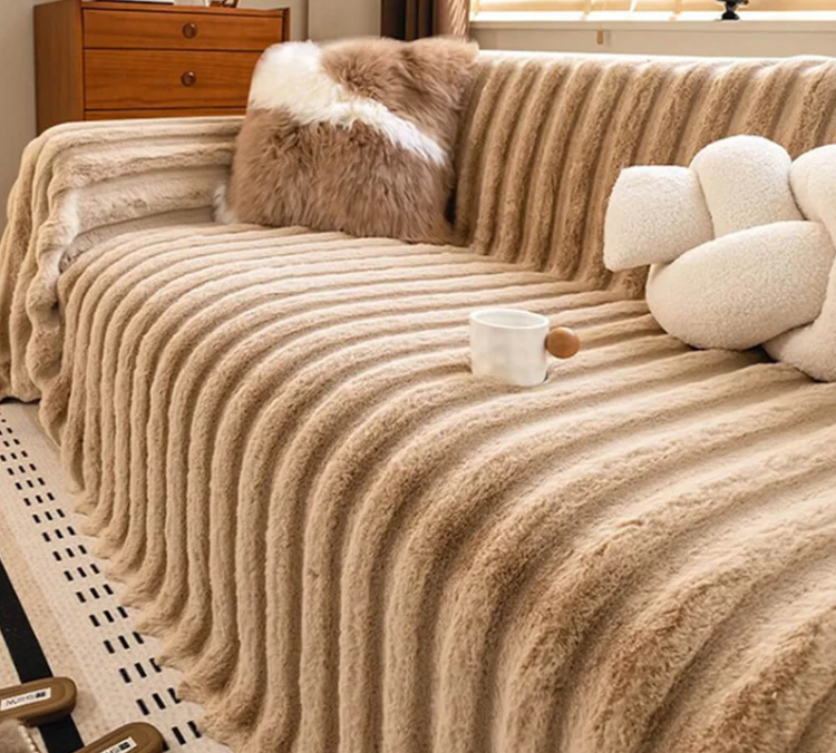 Luxury Skin-Friendly Stripe Faux Fur Couch Cover