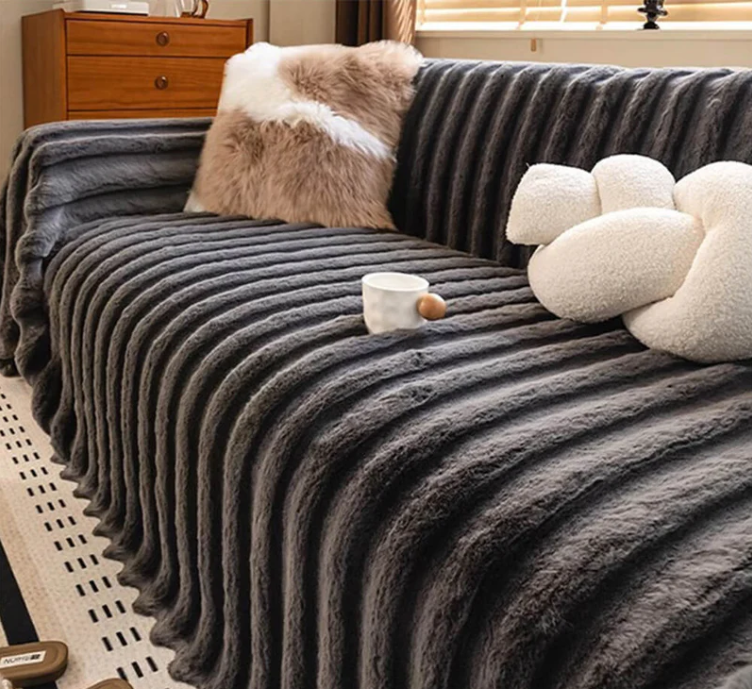 Luxury Skin-Friendly Stripe Faux Fur Couch Cover
