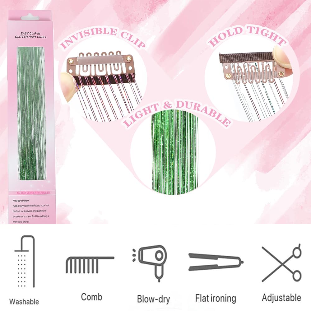 12 Pcs Clip in Hair Glitter Fairy Tinsel Hair Extensions