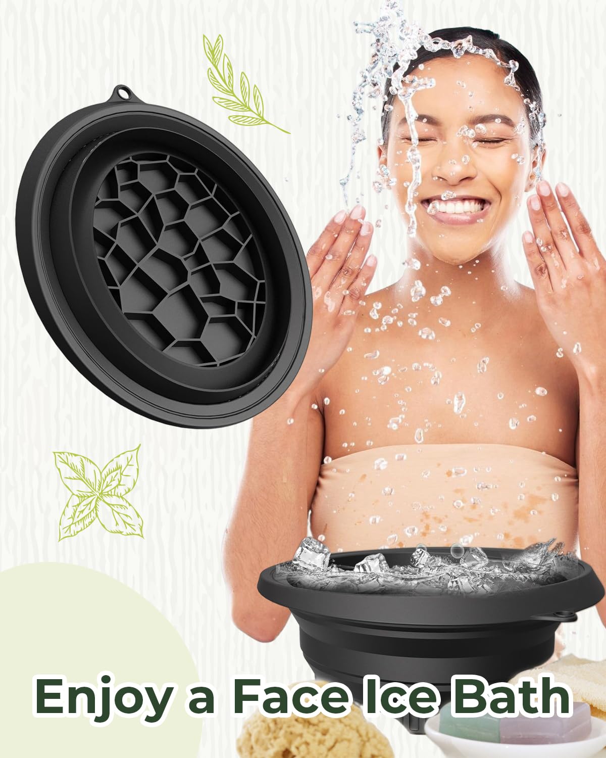Foldable Silicone Ice Bath Facial Plunge Bowl with Ice tray Inbuilt