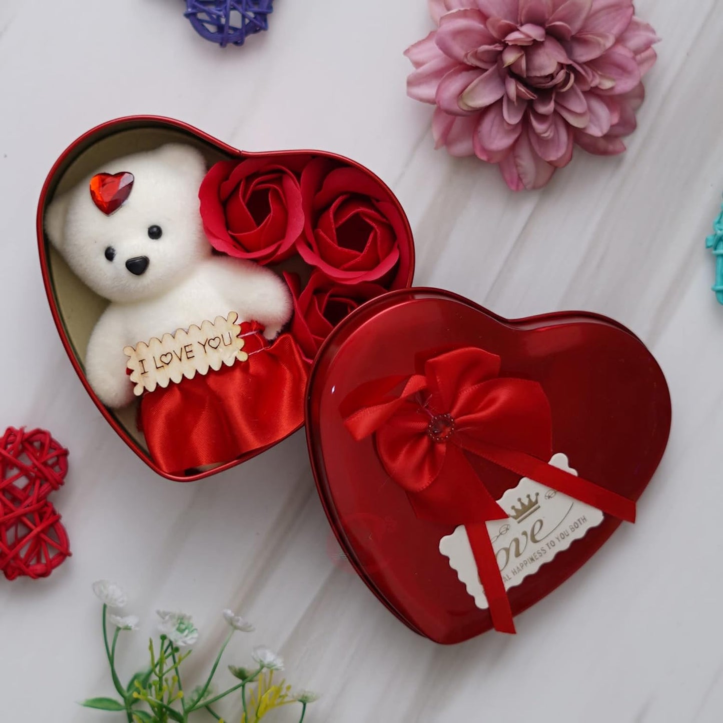 Valentine's Day Gift | I Love You Teddy Bear & Roses Heart Shaped Gift Box |