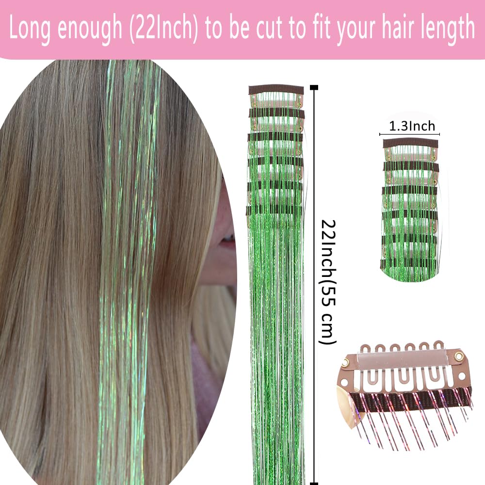 12 Pcs Clip in Hair Glitter Fairy Tinsel Hair Extensions