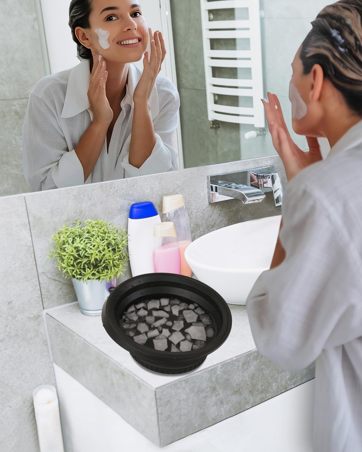 Foldable Silicone Ice Bath Facial Plunge Bowl with Inbuilt Ice tray
