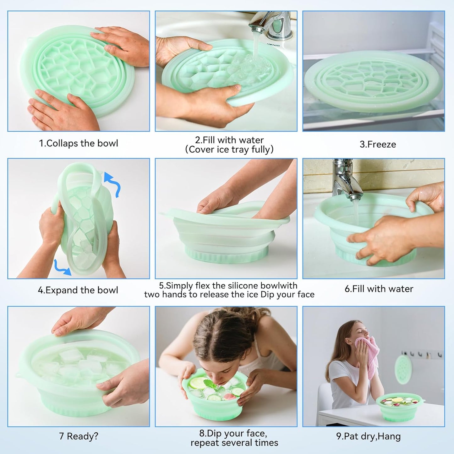 Foldable Silicone Ice Bath Facial Plunge Bowl with Ice tray Inbuilt