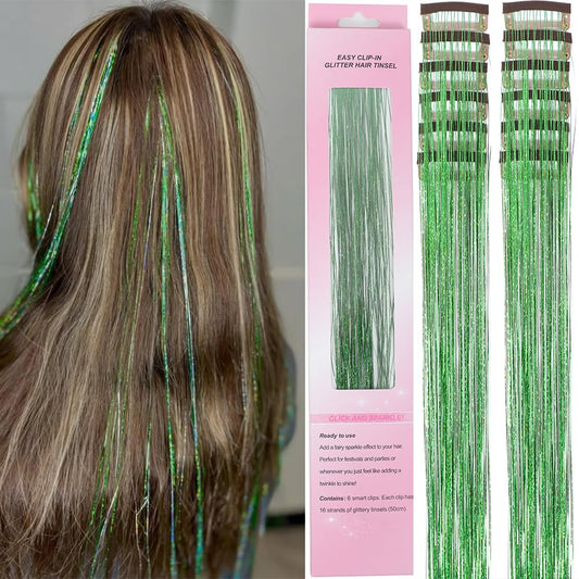 12 Pcs Clip in Hair Glitter Fairy Tinsel Hair Extensions