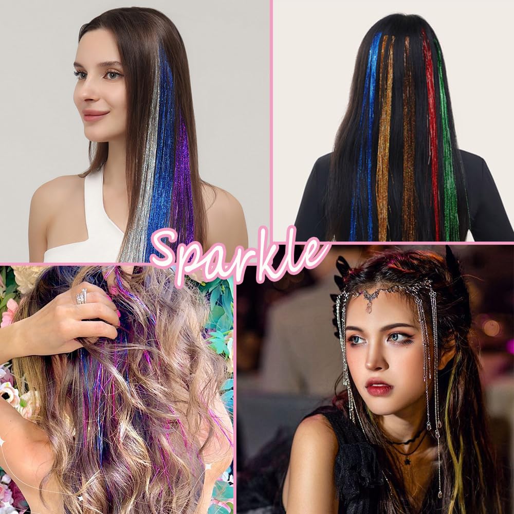 12 Pcs Clip in Hair Glitter Fairy Tinsel Hair Extensions