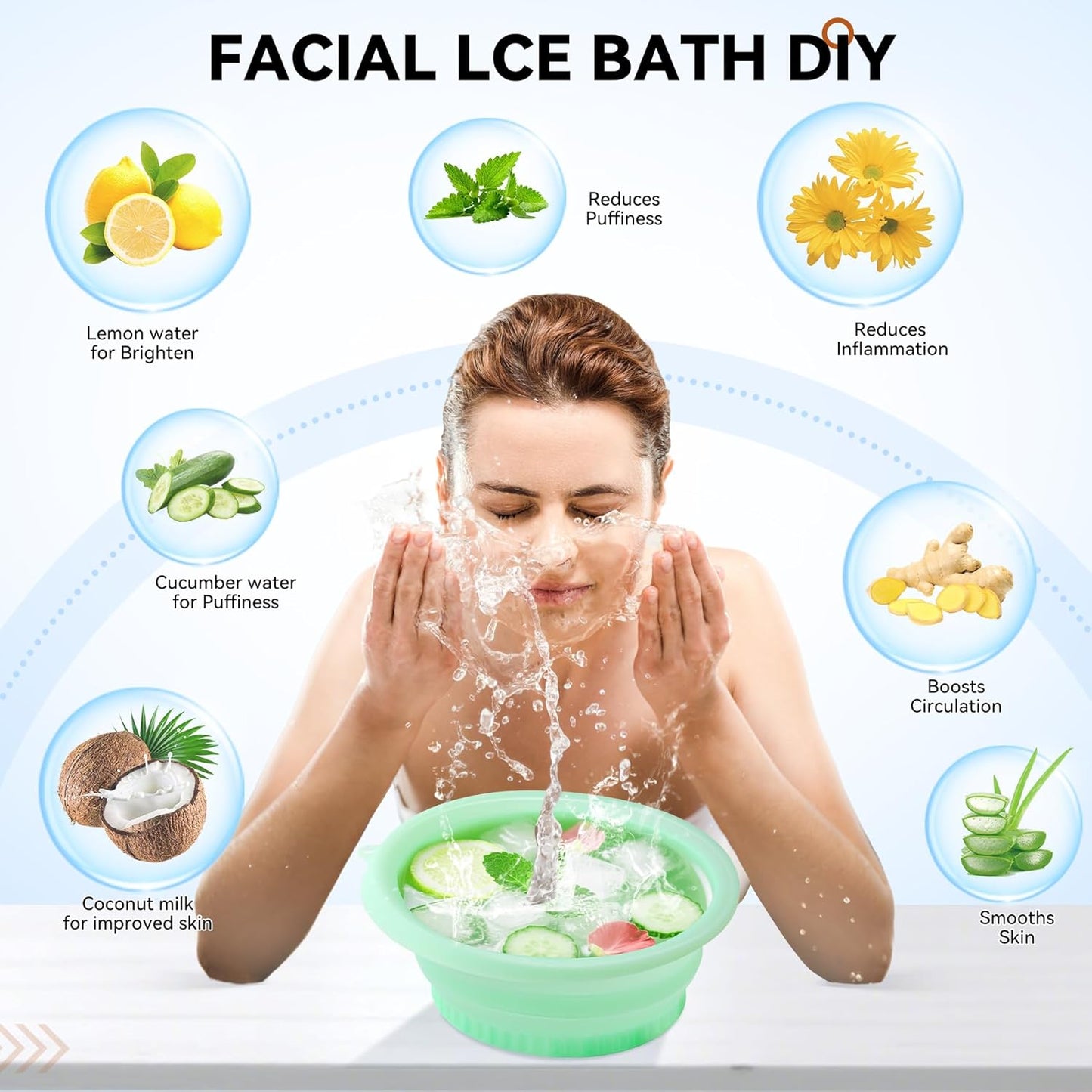 Foldable Silicone Ice Bath Facial Plunge Bowl with Inbuilt Ice tray