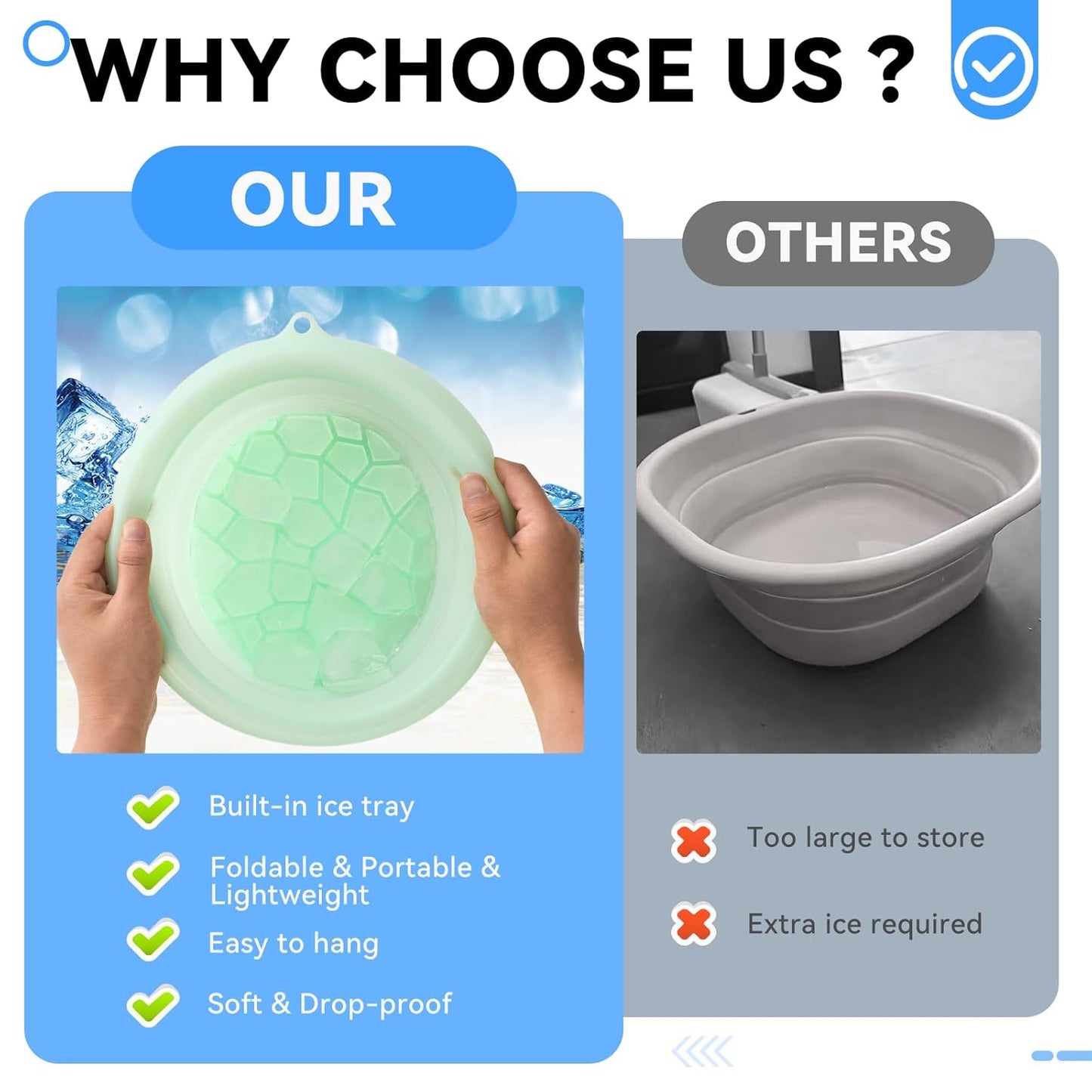 Foldable Silicone Ice Bath Facial Plunge Bowl with Inbuilt Ice tray