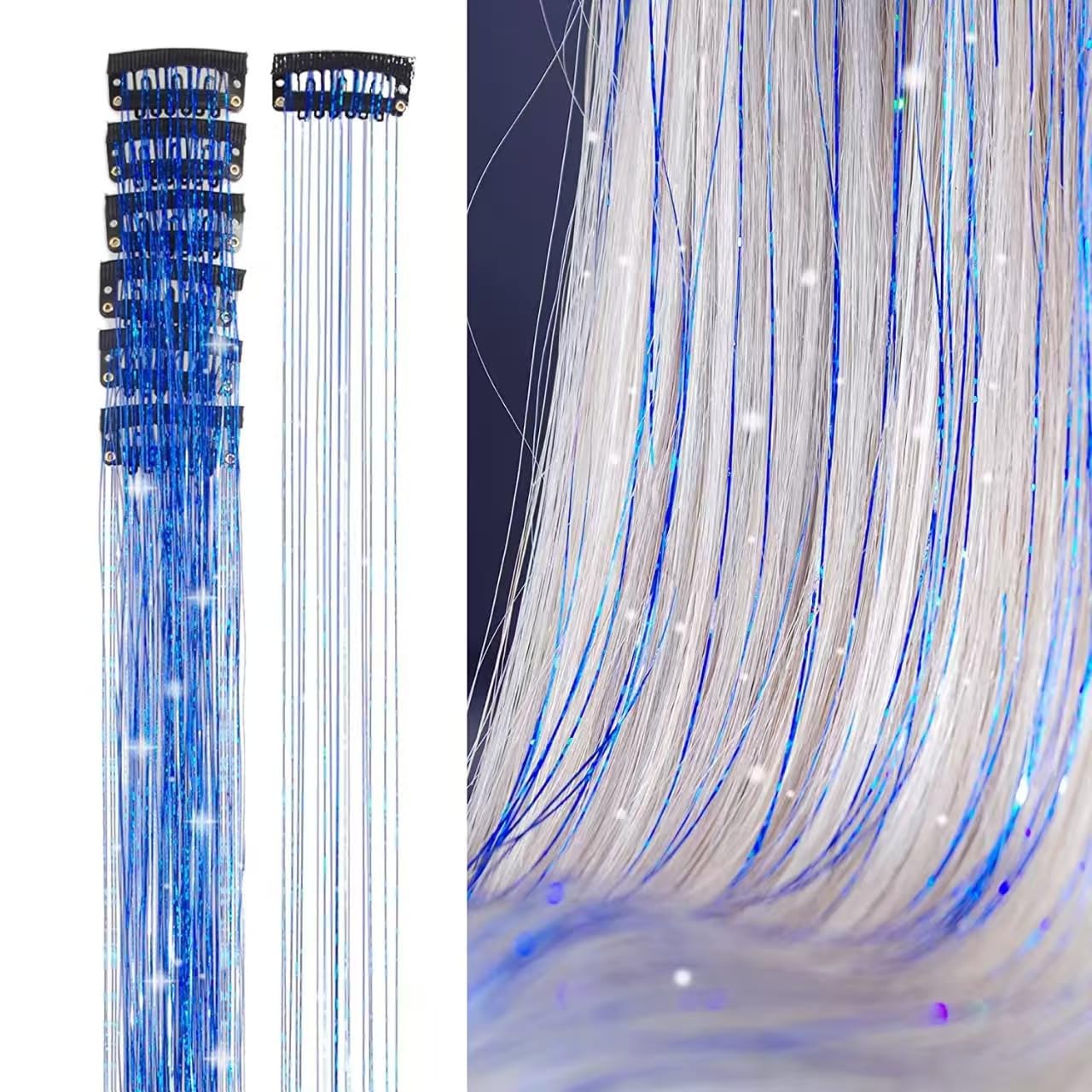 12 Pcs Clip in Hair Glitter Fairy Tinsel Hair Extensions