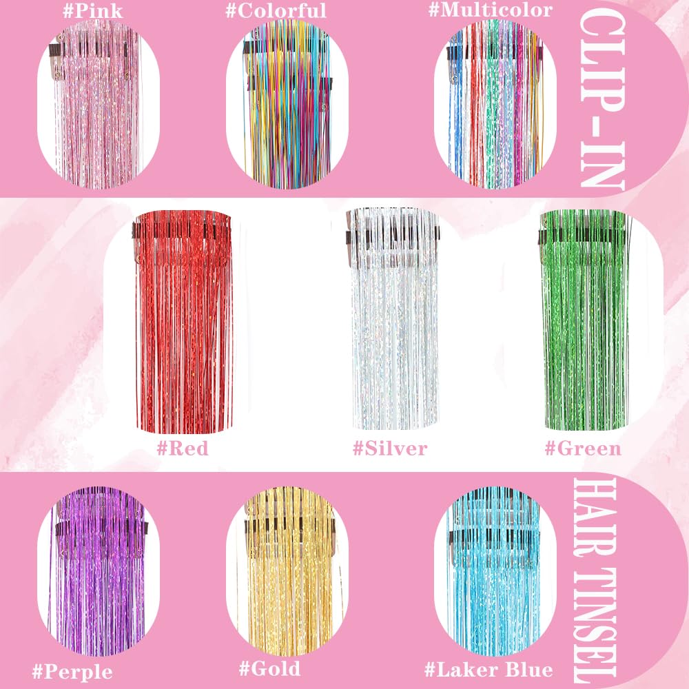 12 Pcs Clip in Hair Glitter Fairy Tinsel Hair Extensions