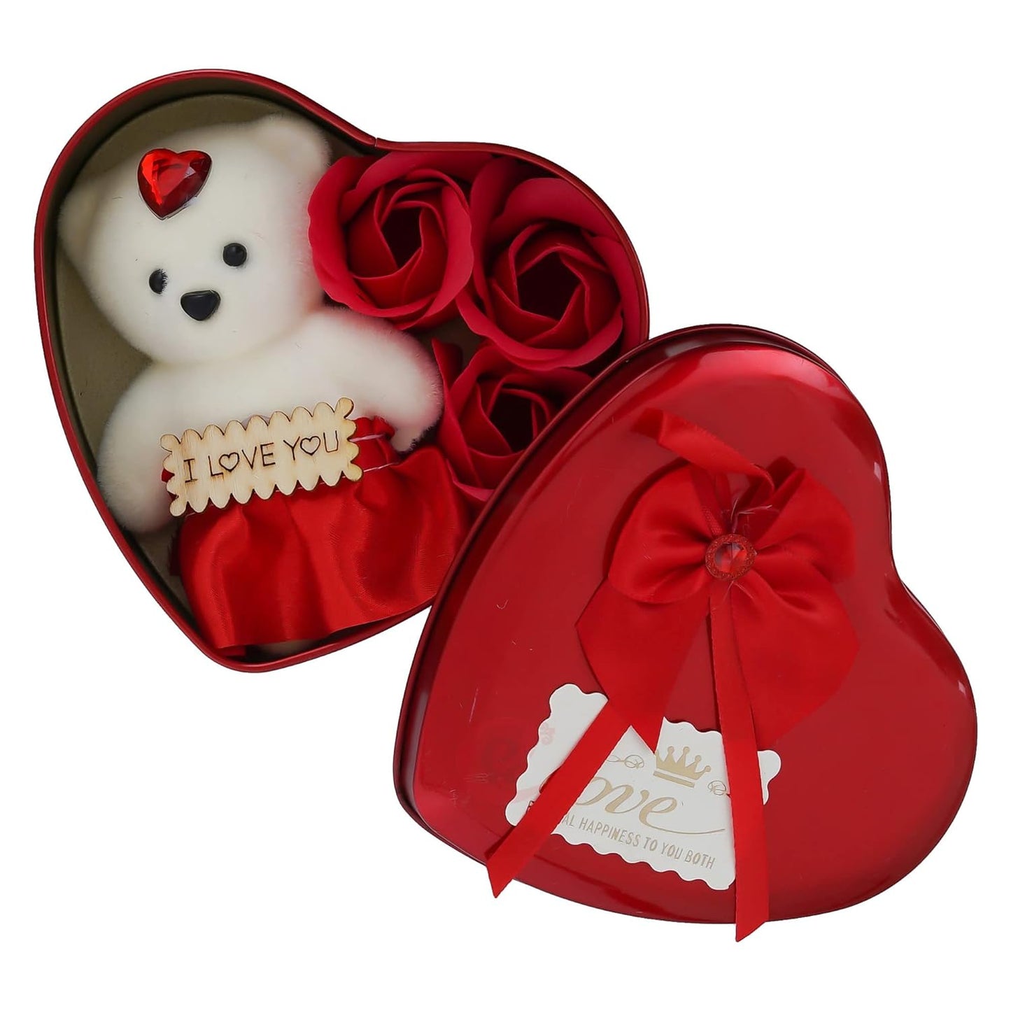 Valentine's Day Gift | I Love You Teddy Bear & Roses Heart Shaped Gift Box |