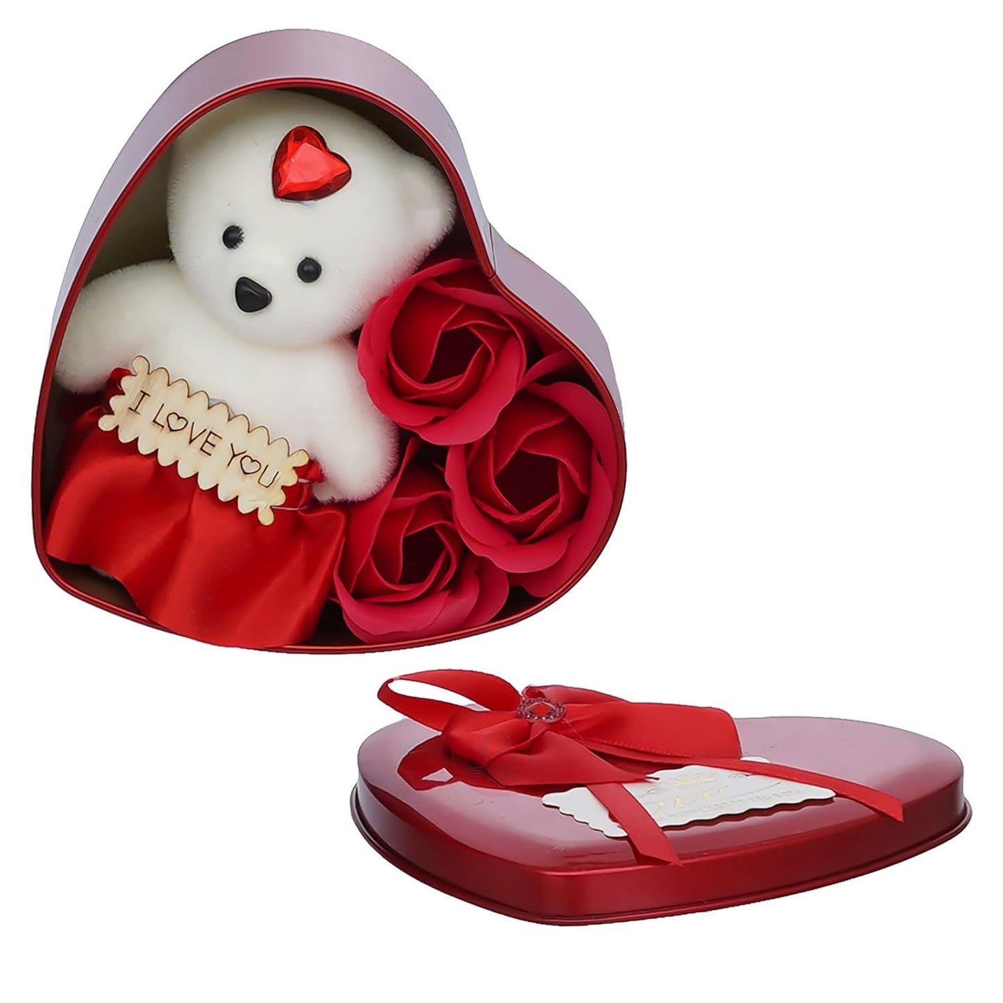 Valentine's Day Gift | I Love You Teddy Bear & Roses Heart Shaped Gift Box |