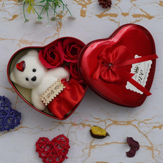 Valentine's Day Gift | I Love You Teddy Bear & Roses Heart Shaped Gift Box |