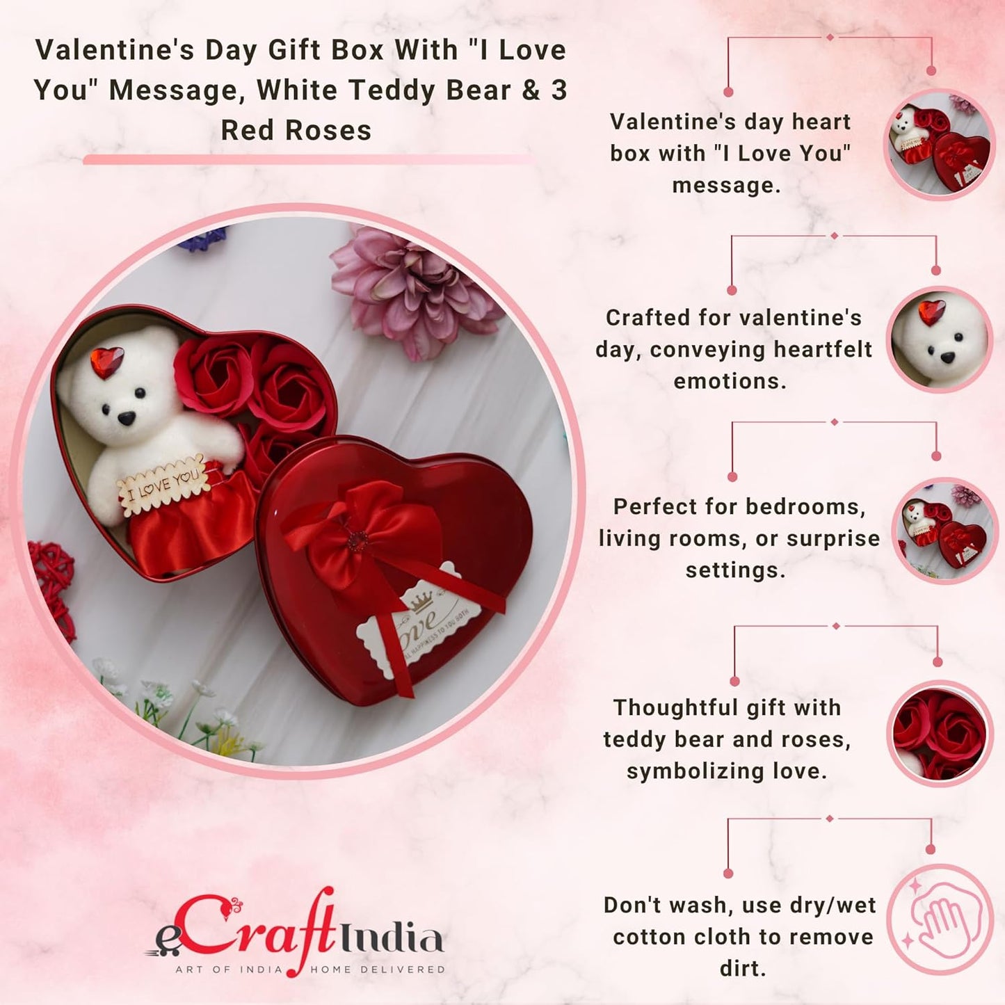 Valentine's Day Gift | I Love You Teddy Bear & Roses Heart Shaped Gift Box |