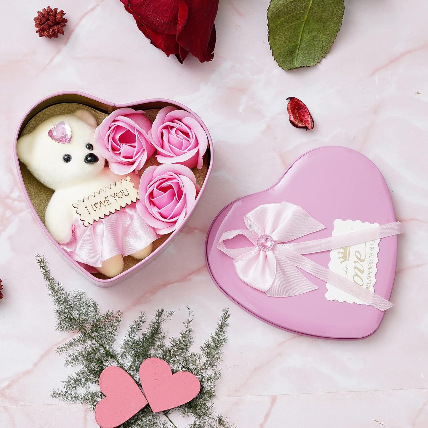 Valentine's Day Gift | I Love You Teddy Bear & Roses Heart Shaped Gift Box |