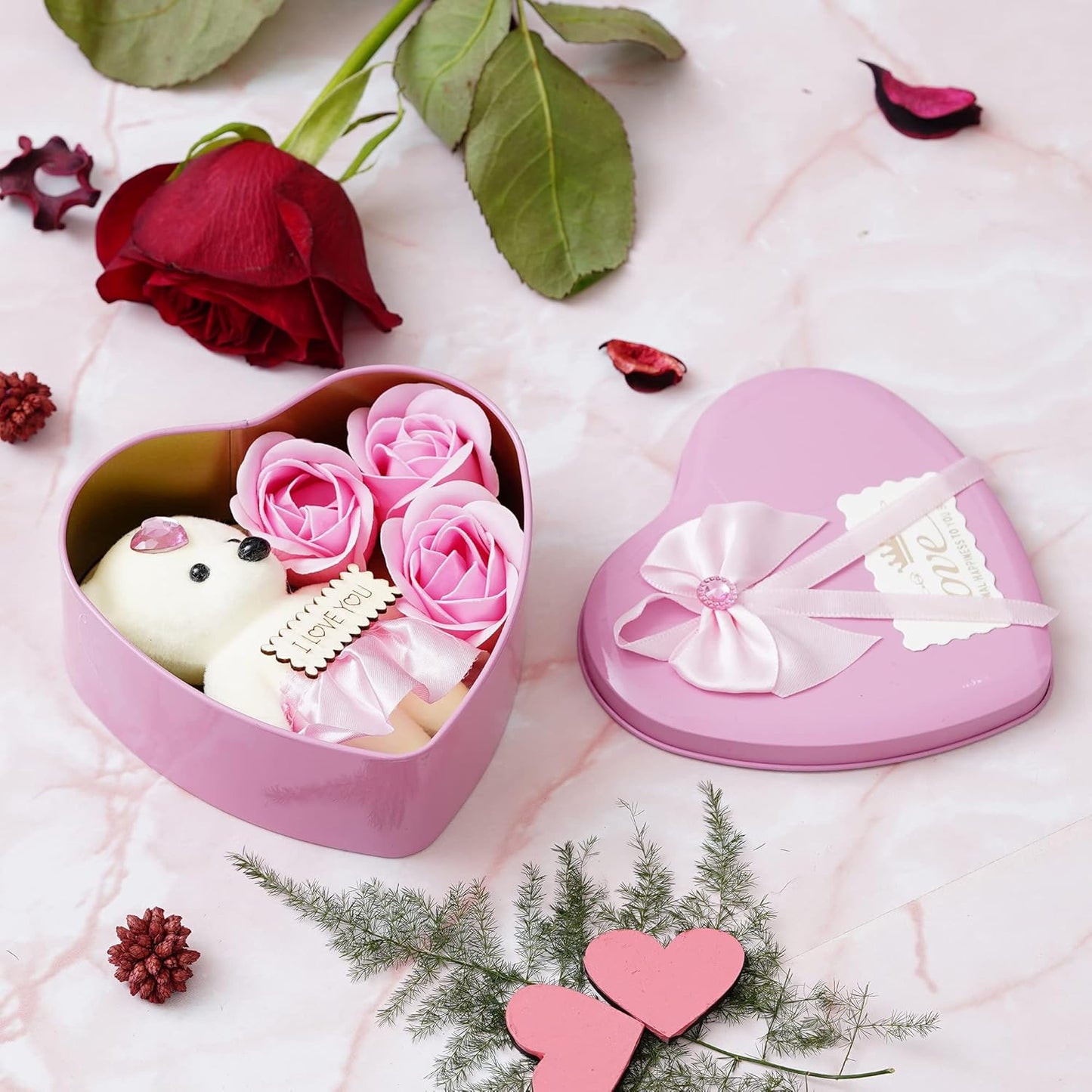 Valentine's Day Gift | I Love You Teddy Bear & Roses Heart Shaped Gift Box |