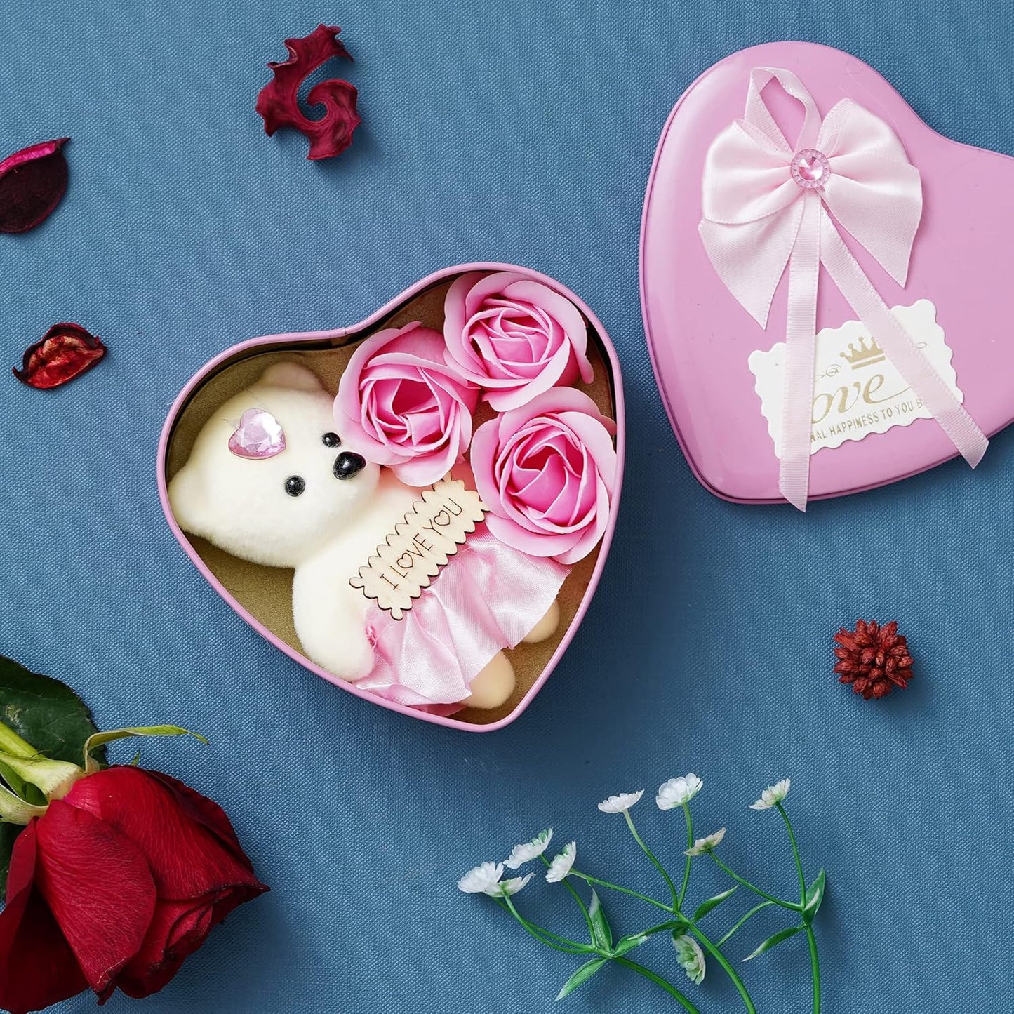 Valentine's Day Gift | I Love You Teddy Bear & Roses Heart Shaped Gift Box |