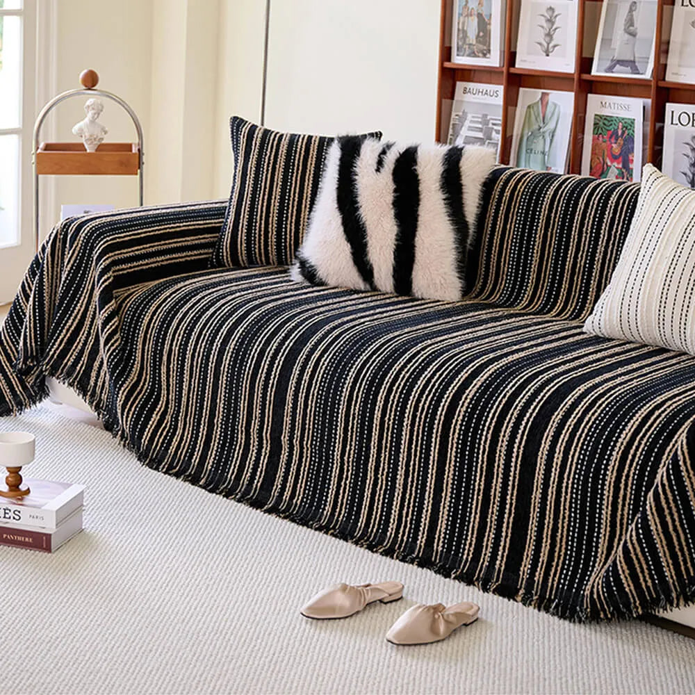All-Season Striped Tassels Chenille Durable Sofa Cover (Universal Size 180X380 Cm)