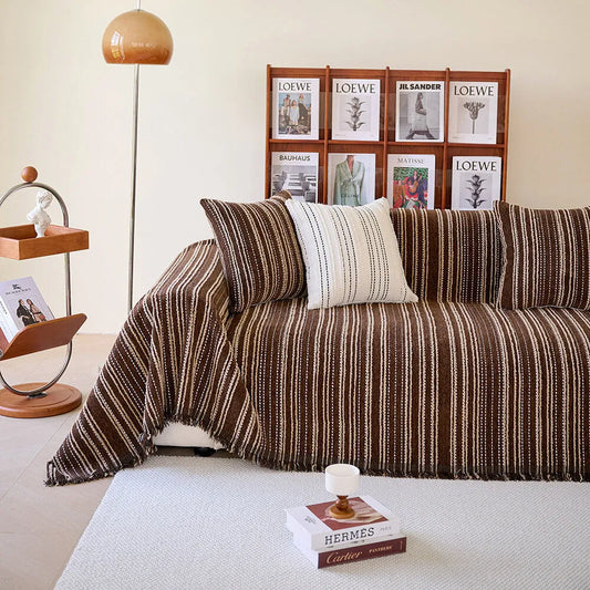 All-Season Striped Tassels Chenille Durable Sofa Cover (Universal Size 180X380 Cm)