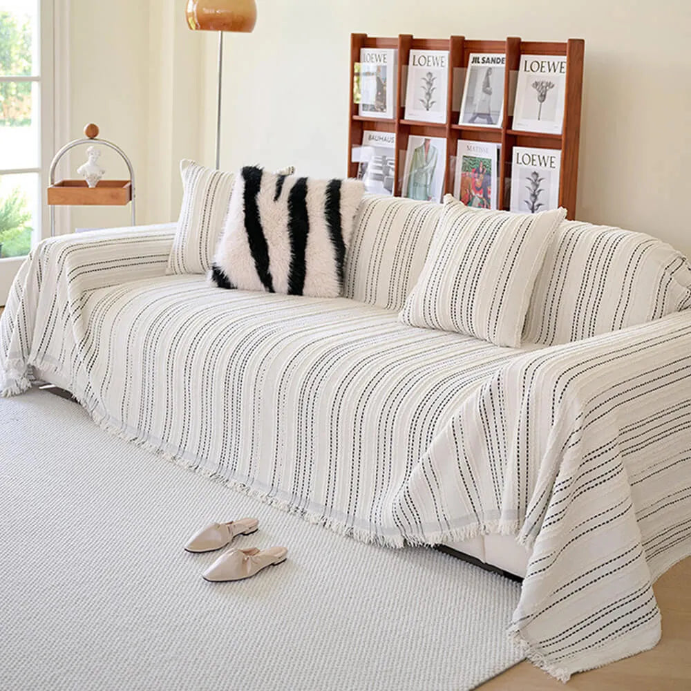 All-Season Striped Tassels Chenille Durable Sofa Cover (Universal Size 180X380 Cm)