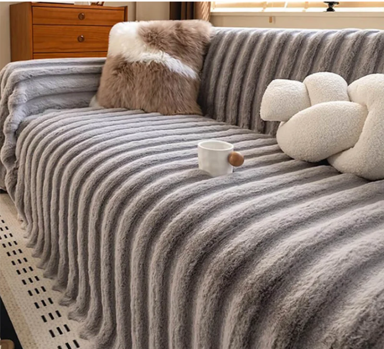 Luxury Skin-Friendly Stripe Faux Fur Couch Cover