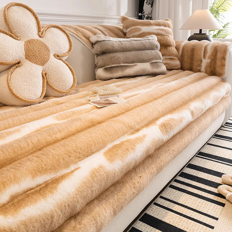 Trendy Gradient Colour Stripe Plush Sofa Cover