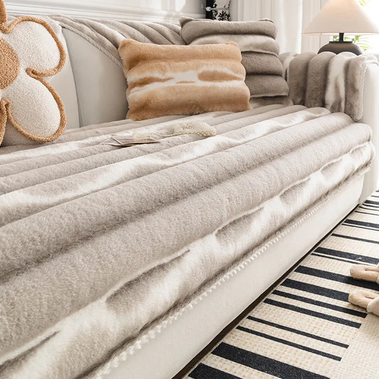Trendy Gradient Colour Stripe Plush Sofa Cover