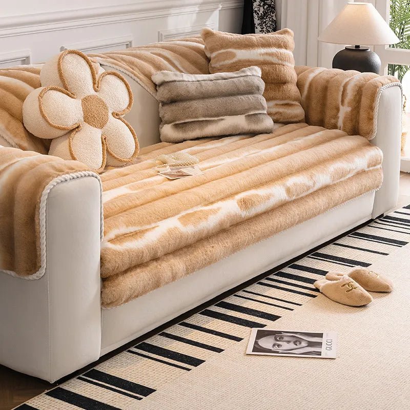 Trendy Gradient Colour Stripe Plush Sofa Cover